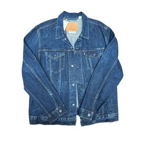 Levi Strauss Premium Mens Denim Trucker Jacket Dark Wash Size XL